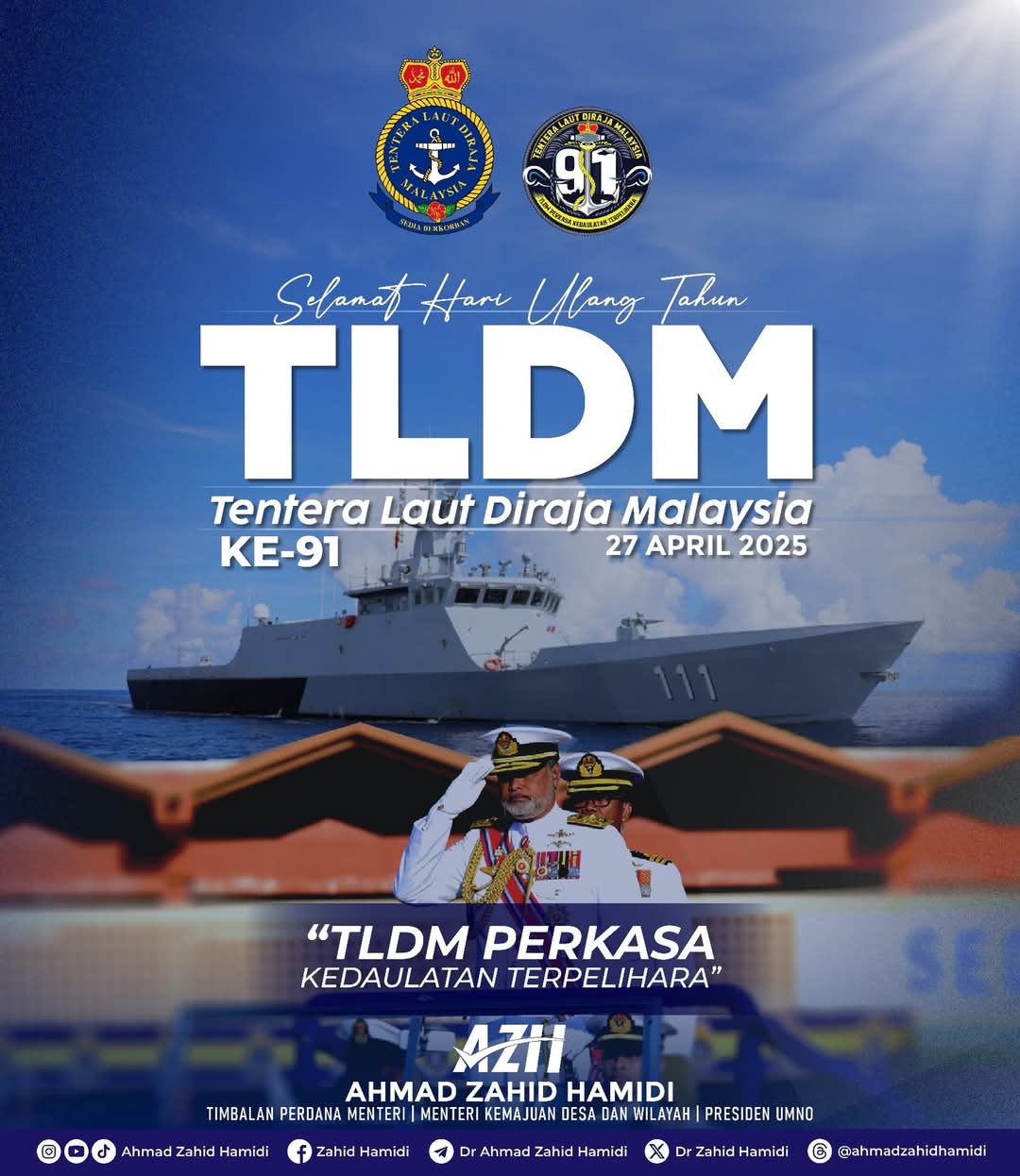 Ahmad Zahid Ucap Selamat Ulang Tahun TLDM Ke-91