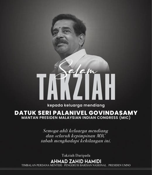 Ahmad Zahid Rakam Takziah Kepada Keluarga Mendiang G. Palanivel