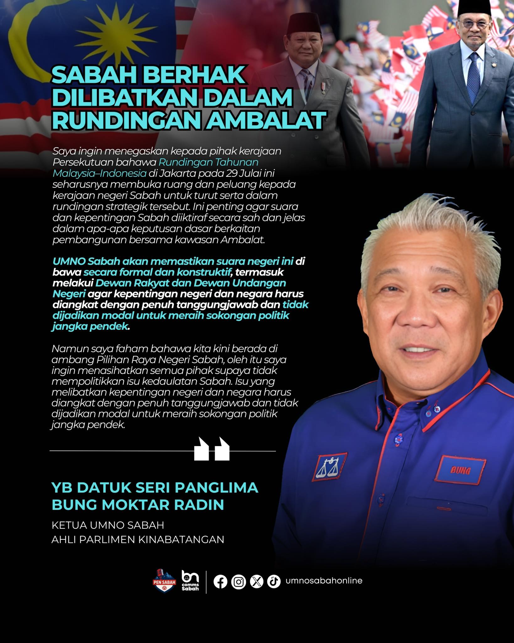 Jangan Politikkan Isu Ambalat, Libatkan Sabah Dalam Rundingan – Bung Moktar