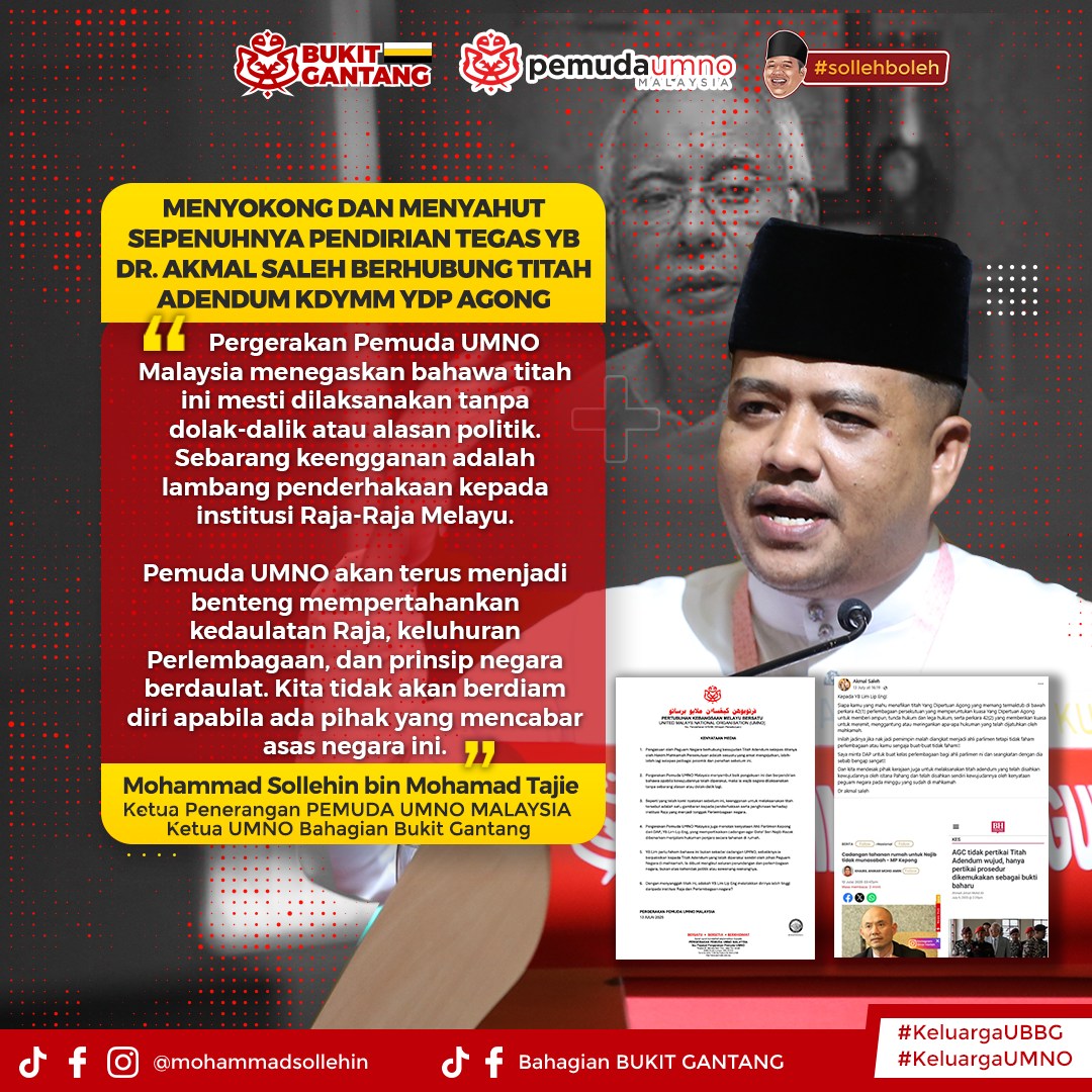Titah Adendum YDPA Mesti Dilaksanakan Tanpa Dolak-dalik Atau Alasan Politik