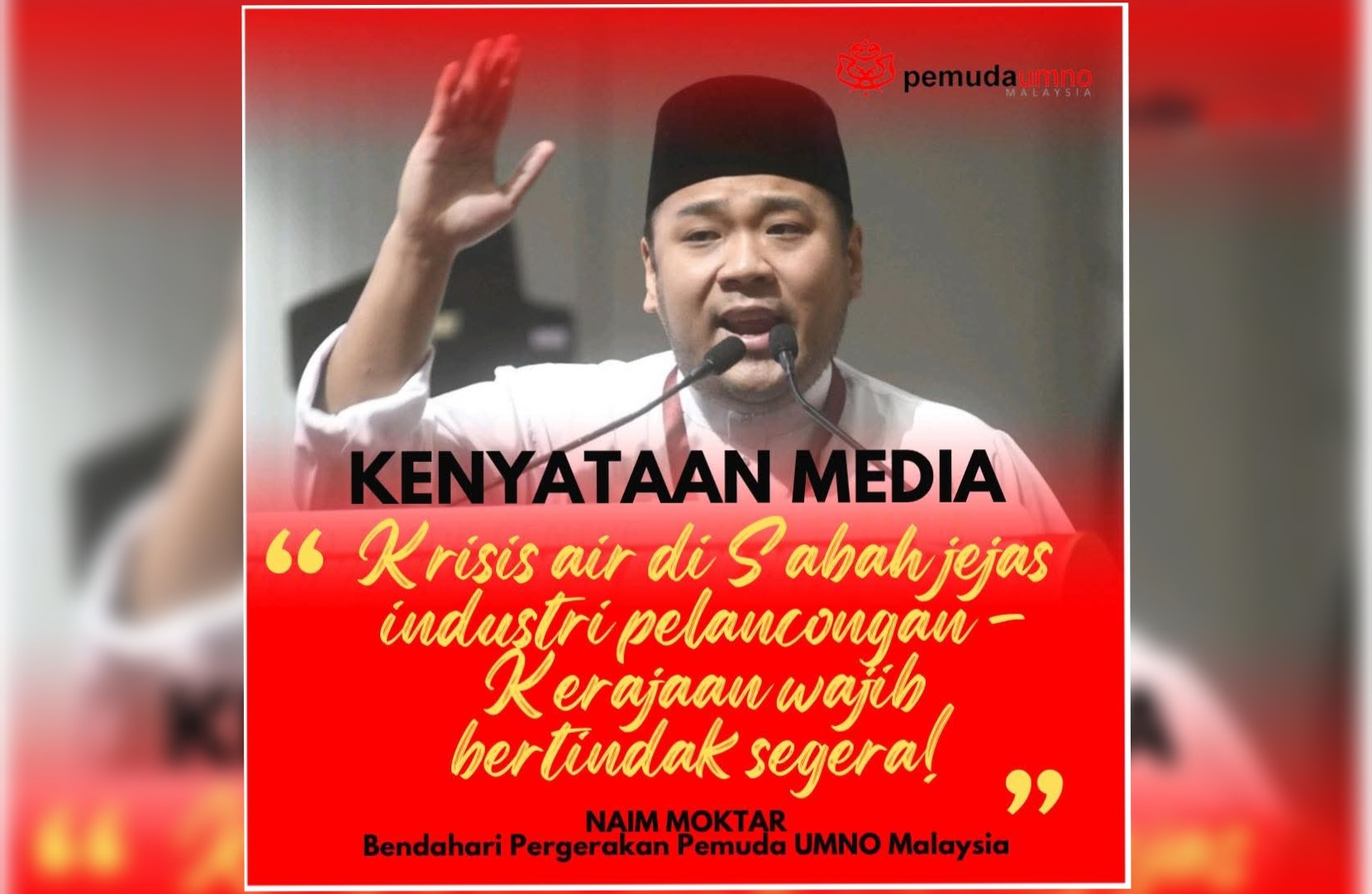 Krisis Air Jejas Industri Pelancongan Sabah, Pemuda UMNO Desak Tindakan Segera