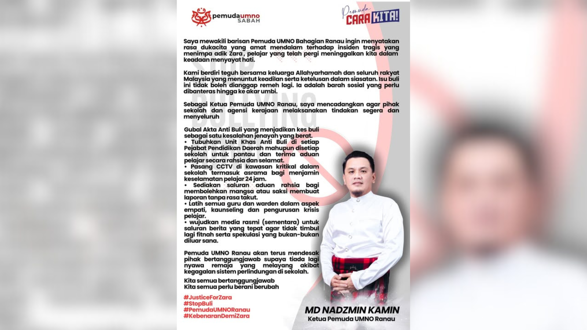 #JusticeForZara: Pemuda Ranau Tuntut Keadilan, Siasatan Telus