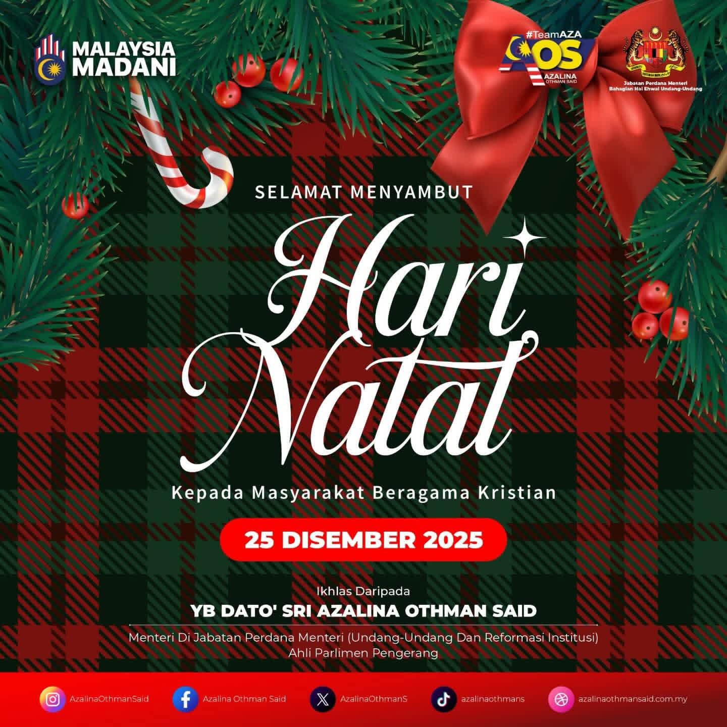 Azalina Ucap Selamat Hari Krismas, Seru Perkukuh Perpaduan Negara