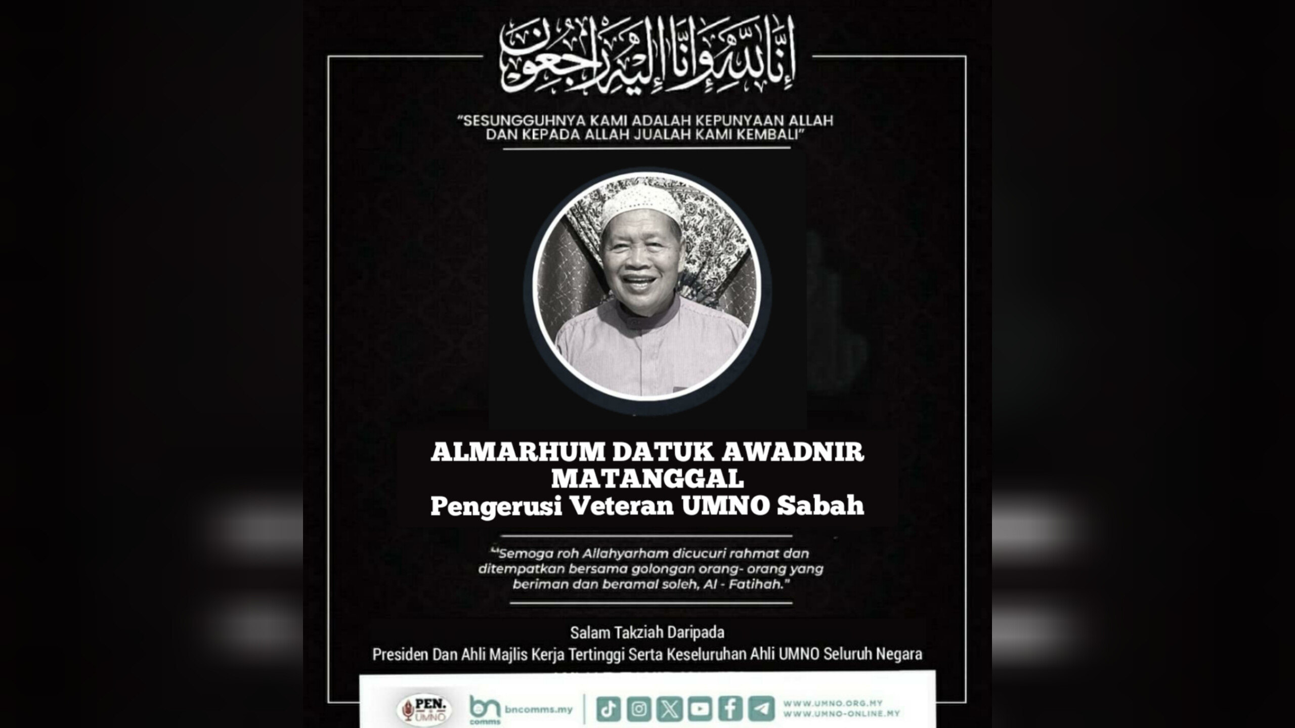 UMNO Ucap Takziah Atas Pemergian Awadnir Matanggal