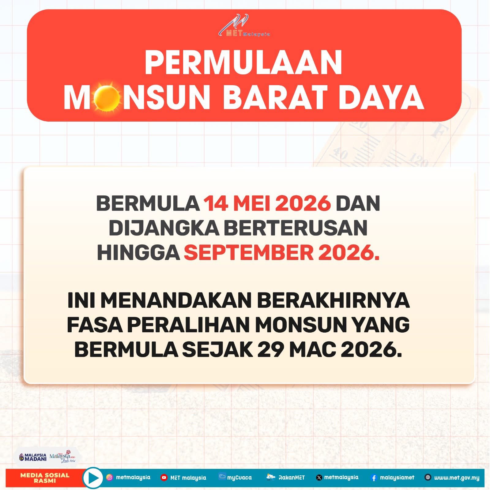 Negara Masuki Fasa Monsun Barat Daya, Orang Ramai Dinasihat Peka – Ahmad Zahid