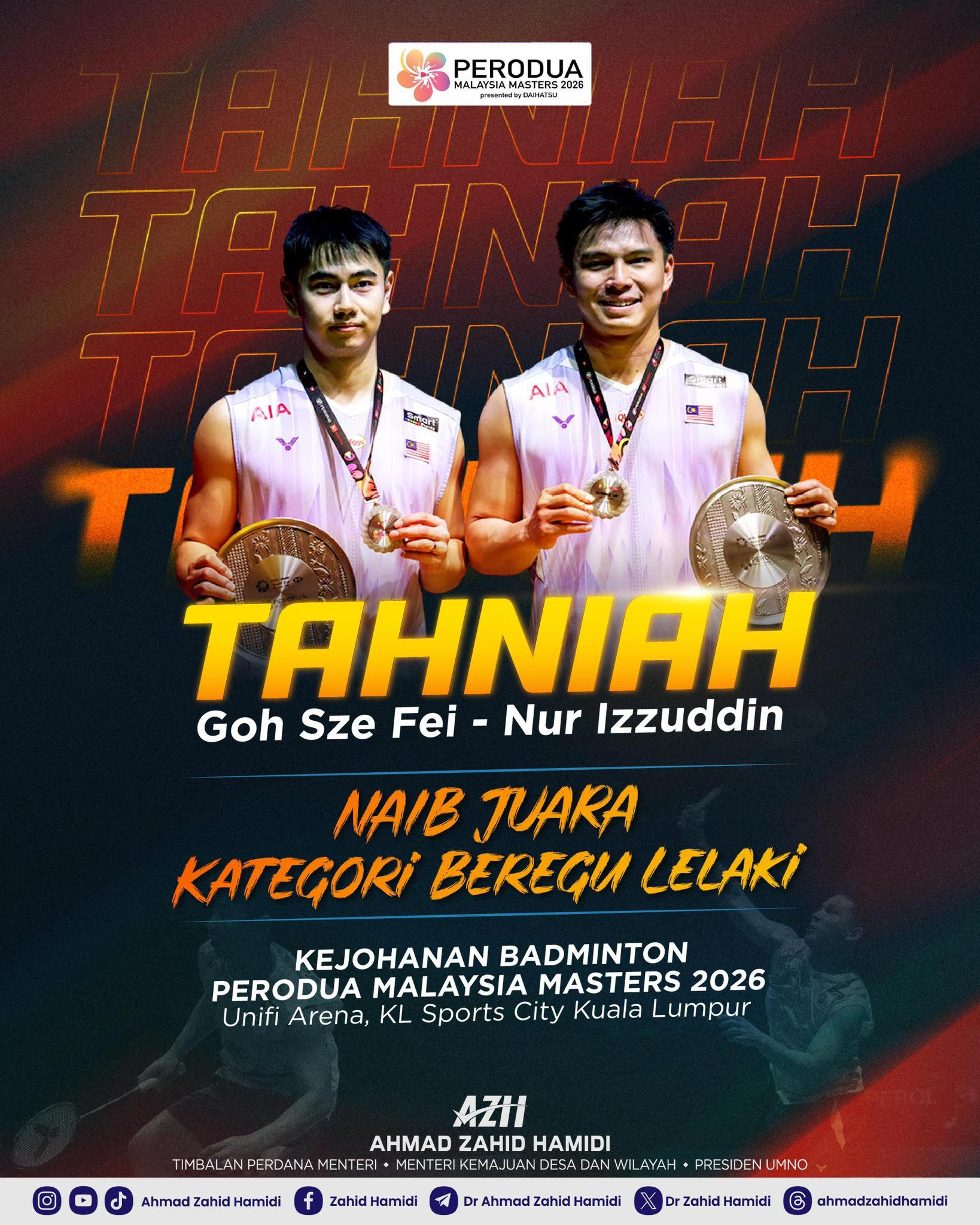 TPM Zahid Puji Semangat Juang Sze Fei-Izzuddin Di Malaysia Masters