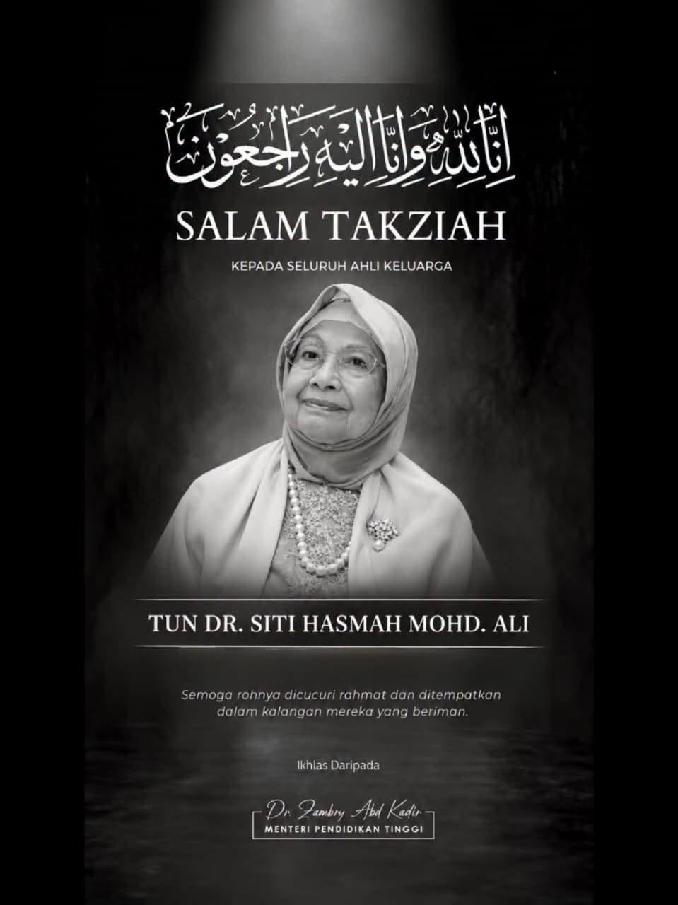 Pemimpin UMNO Zahir Takziah, Hargai Sumbangan Tun Dr Siti Hasmah